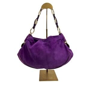 VTG Yves Saint Laurent YSL Rive Gauche Purple Suede Gold Ring Hobo Bag